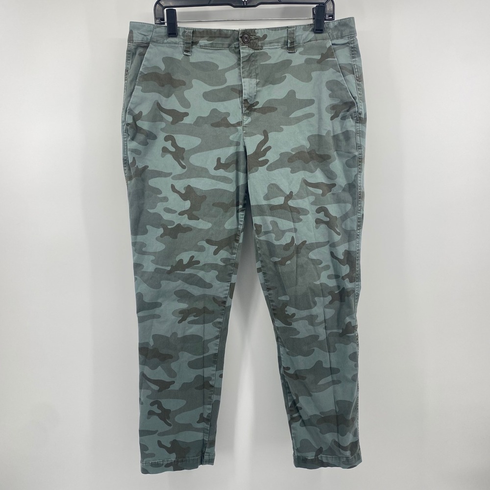 Gap Girlfriend Chino Women 12 Green Camo Mid Rise Relaxed Tapered Pants